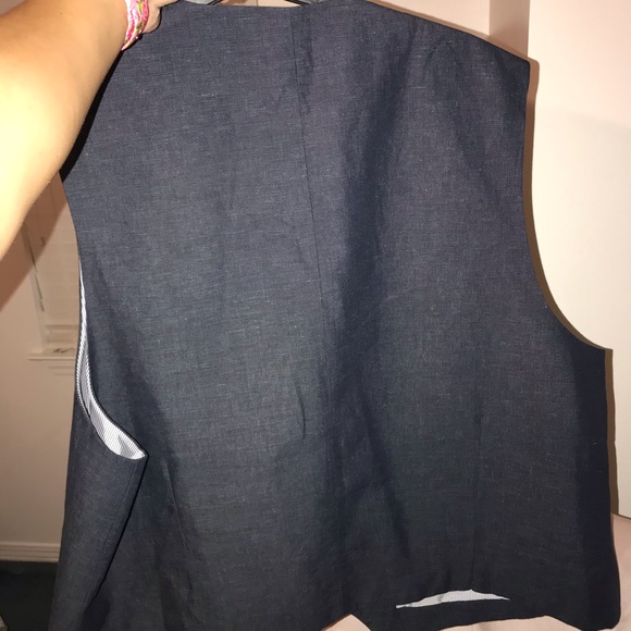 Men’s Navy Blue Linen Dress Vest - Picture 5 of 5